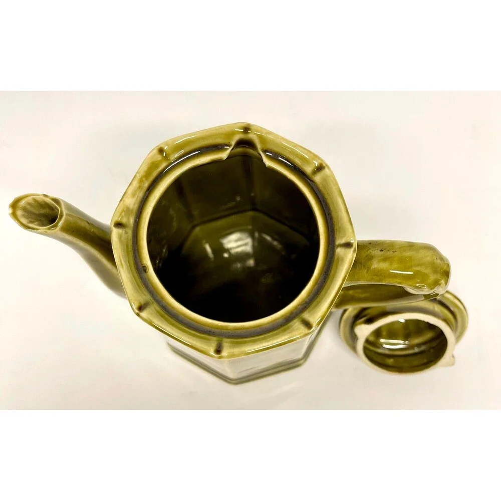 Vintage Stone Craft Royal Sealy Japan Green Tea Set 4 Pc Hexagonal-Olive Green